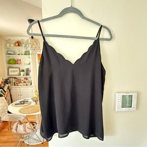 Socialite Black Camisole Top with Scalloped V-Neck